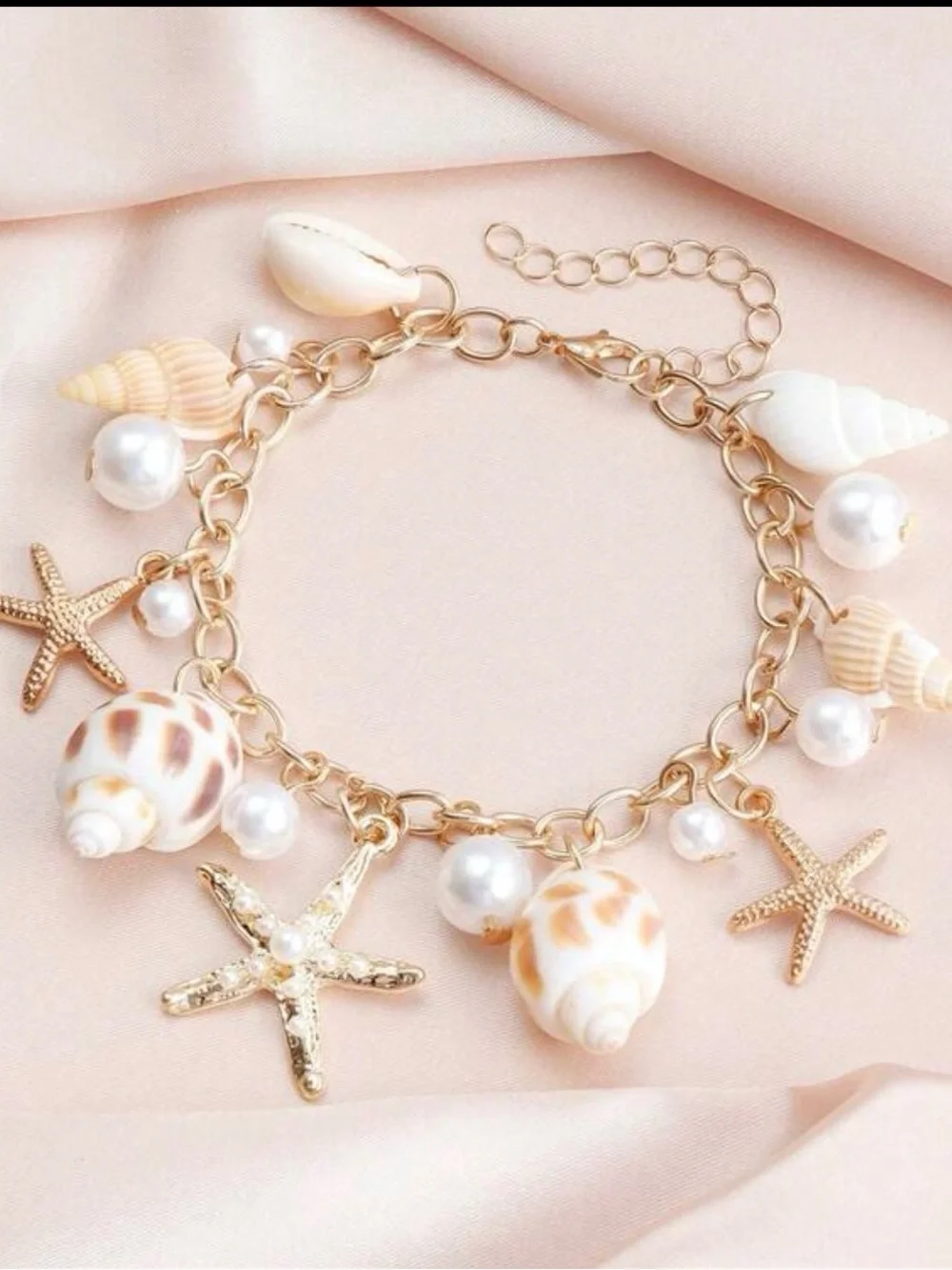 NWT Gold-Tone Seashell & Pearl Charm Bracelet - Beach Inspired - Picture 5 of 5